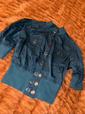 Mustard Seed Teal Snap-Front Bomber Jacket